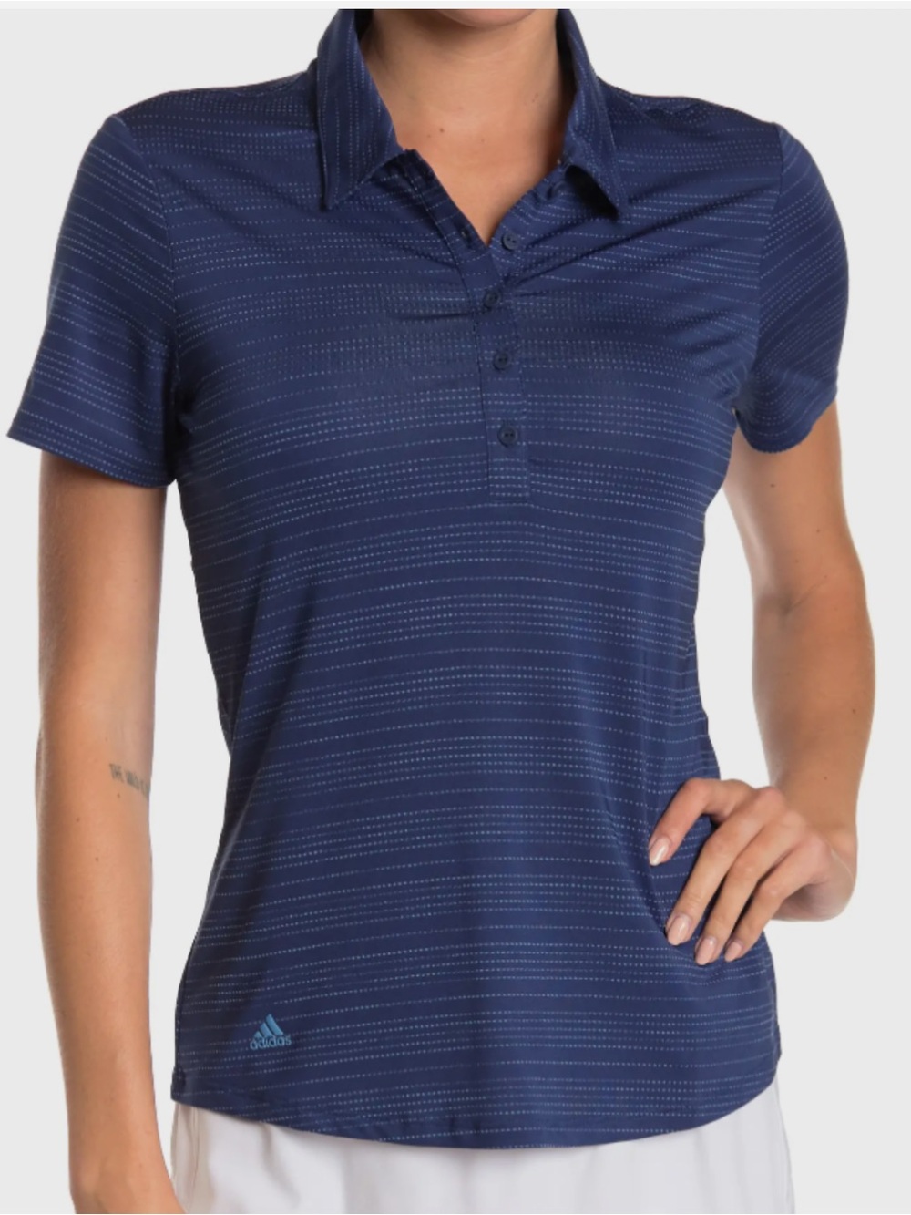 adidas Navy Short-Sleeve Polo with Subtle Stripe